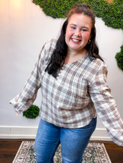 Pin Tuck Plaid Blouse