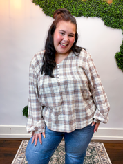 Pin Tuck Plaid Blouse