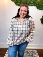 Pin Tuck Plaid Blouse