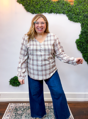 Pin Tuck Plaid Blouse