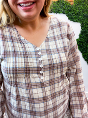 Pin Tuck Plaid Blouse