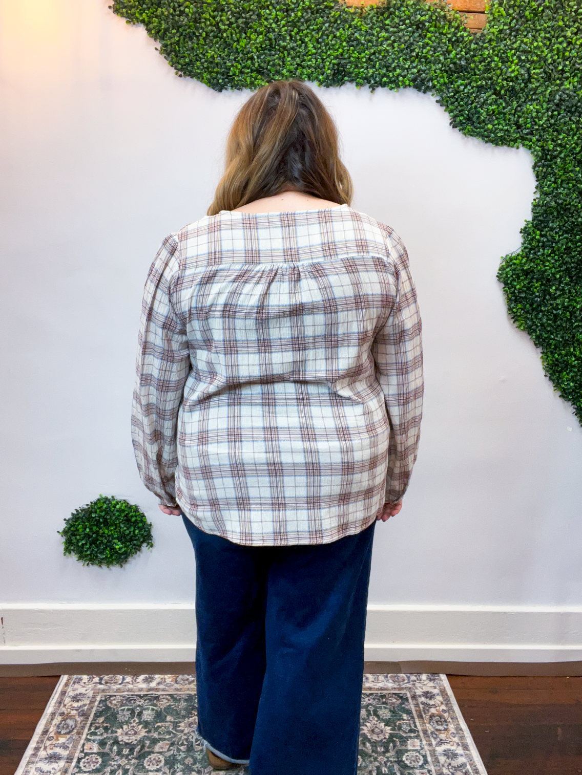 Pin Tuck Plaid Blouse
