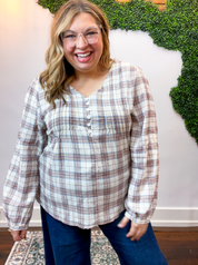Pin Tuck Plaid Blouse