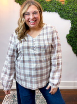 Pin Tuck Plaid Blouse