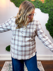 Pin Tuck Plaid Blouse