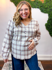 Pin Tuck Plaid Blouse
