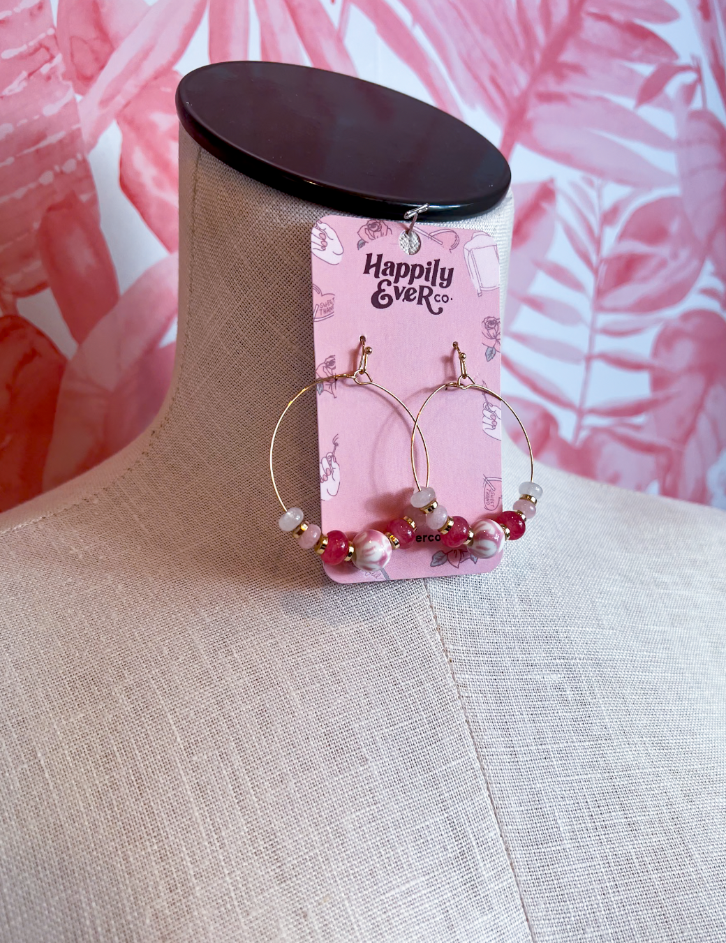 Confetti Bead Hoop Earrings in Pink *Final Sale*