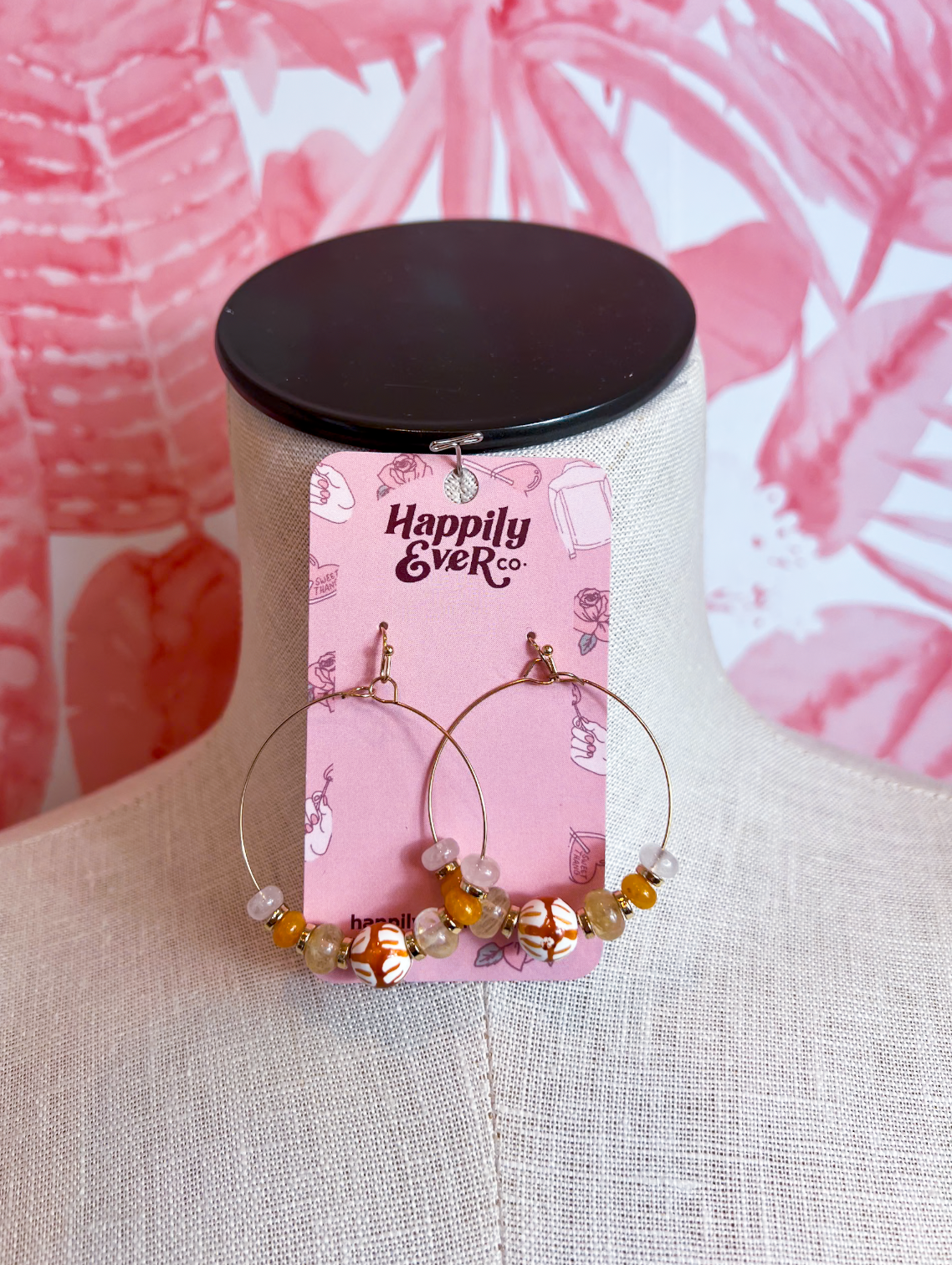 Confetti Bead Hoop Earrings in Brown *Final Sale*