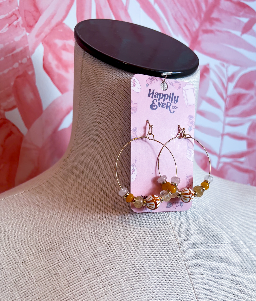 Confetti Bead Hoop Earrings in Brown *Final Sale*