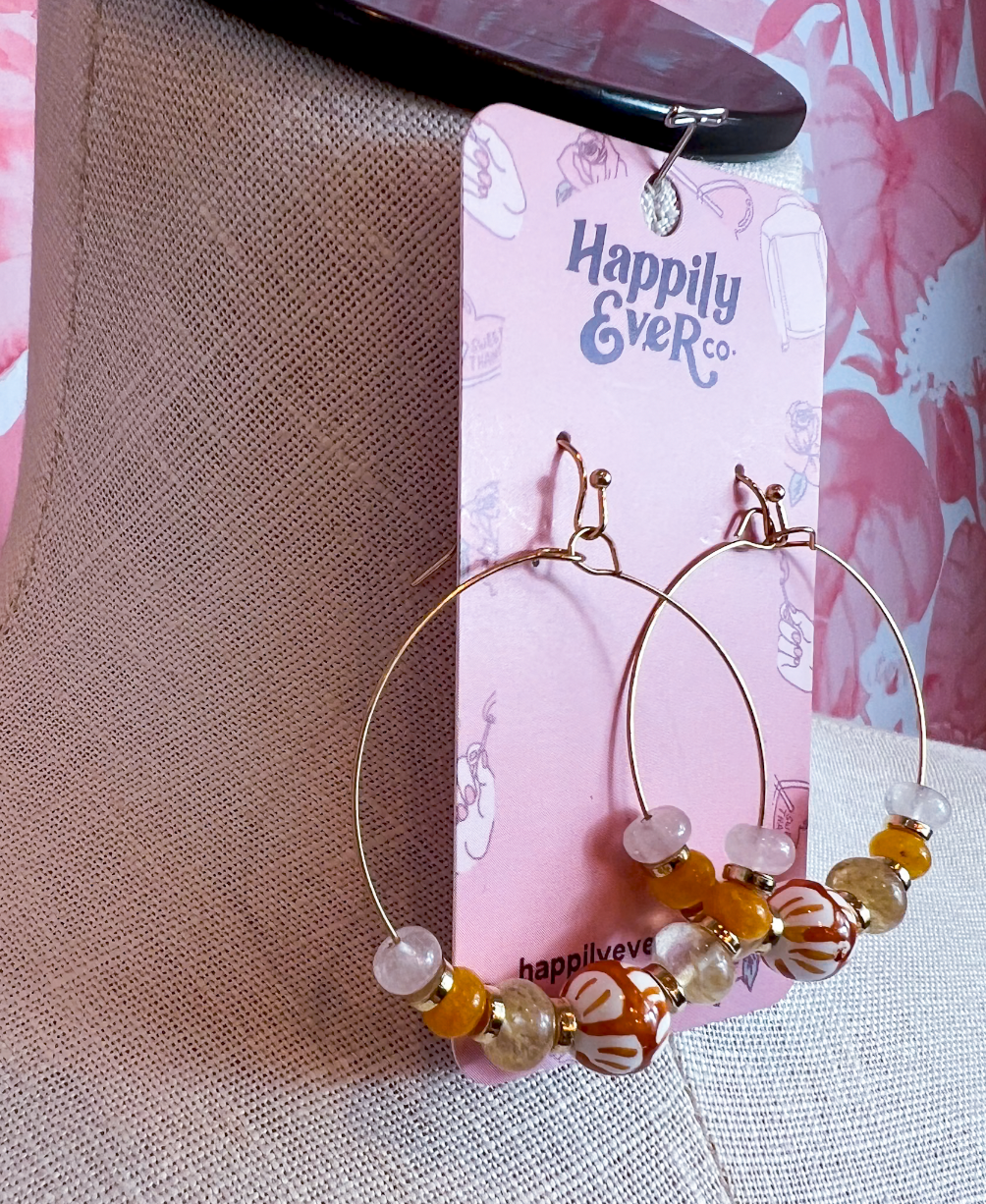 Confetti Bead Hoop Earrings in Brown *Final Sale*