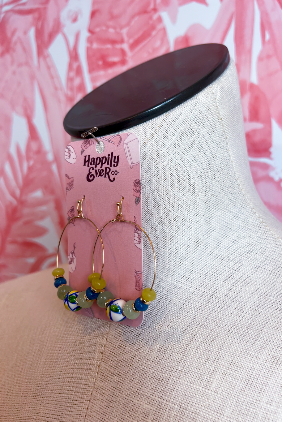 Confetti Bead Hoop Earrings in Blue *Final Sale*
