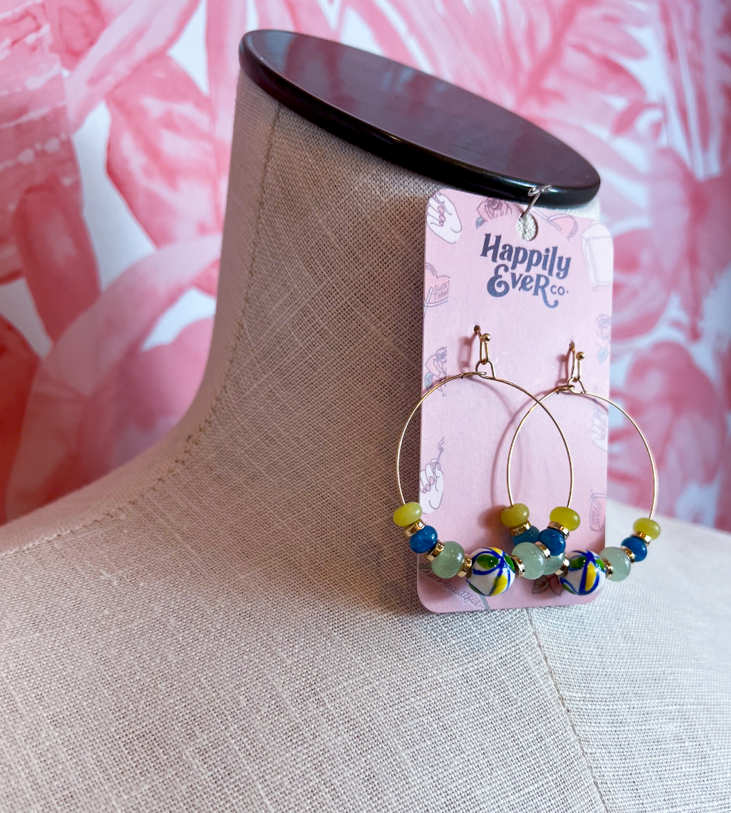Confetti Bead Hoop Earrings in Blue *Final Sale*