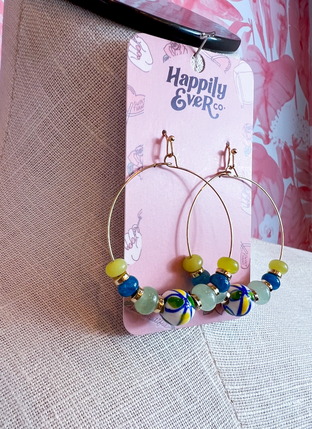 Confetti Bead Hoop Earrings in Blue *Final Sale*