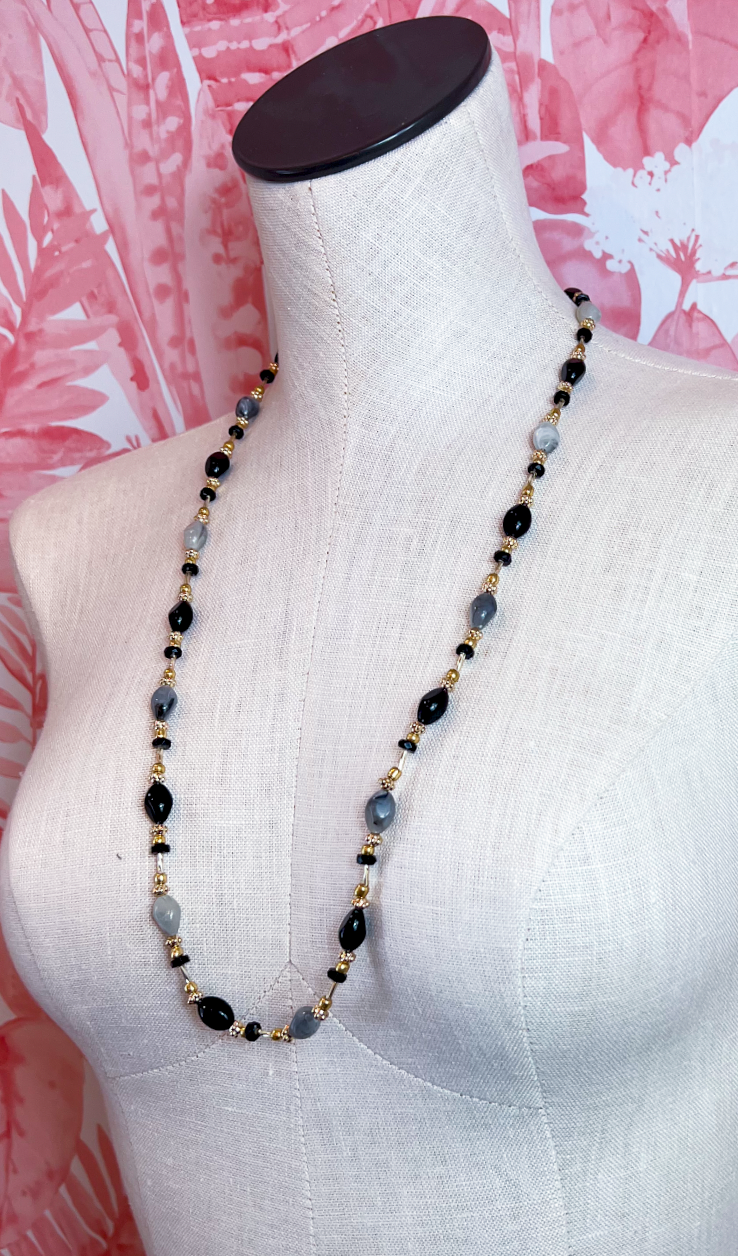 Beaded Trail Necklace in Black  *Final Sale*