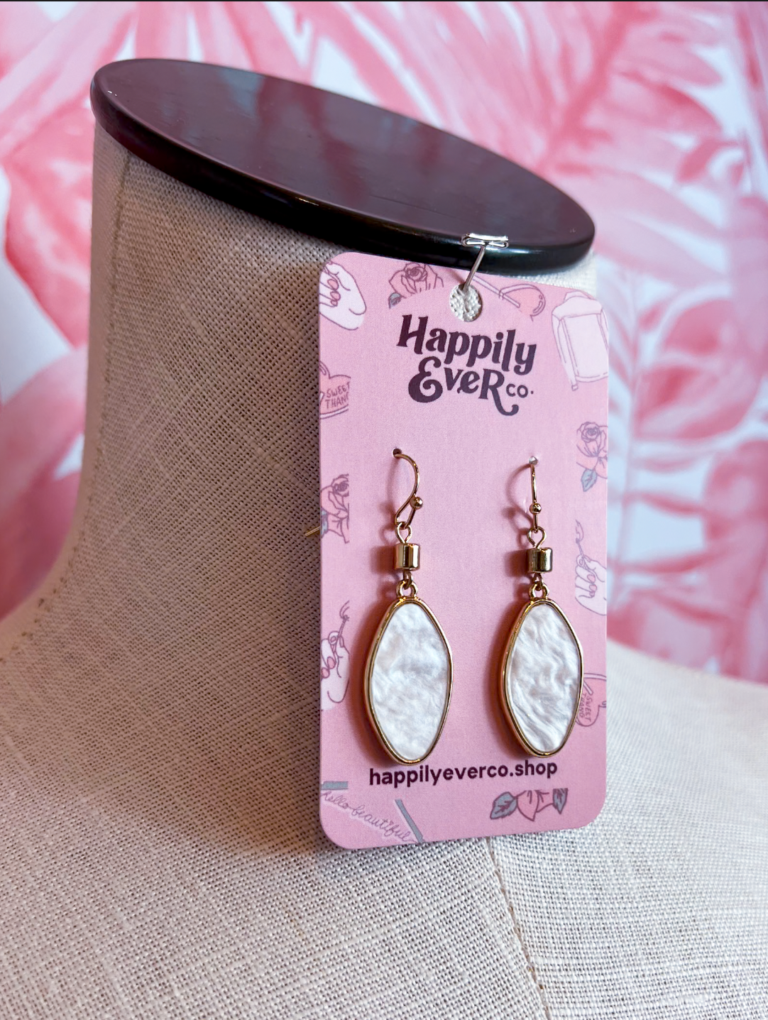 Mother of Pearl Oval Drops in Gold  *Final Sale*