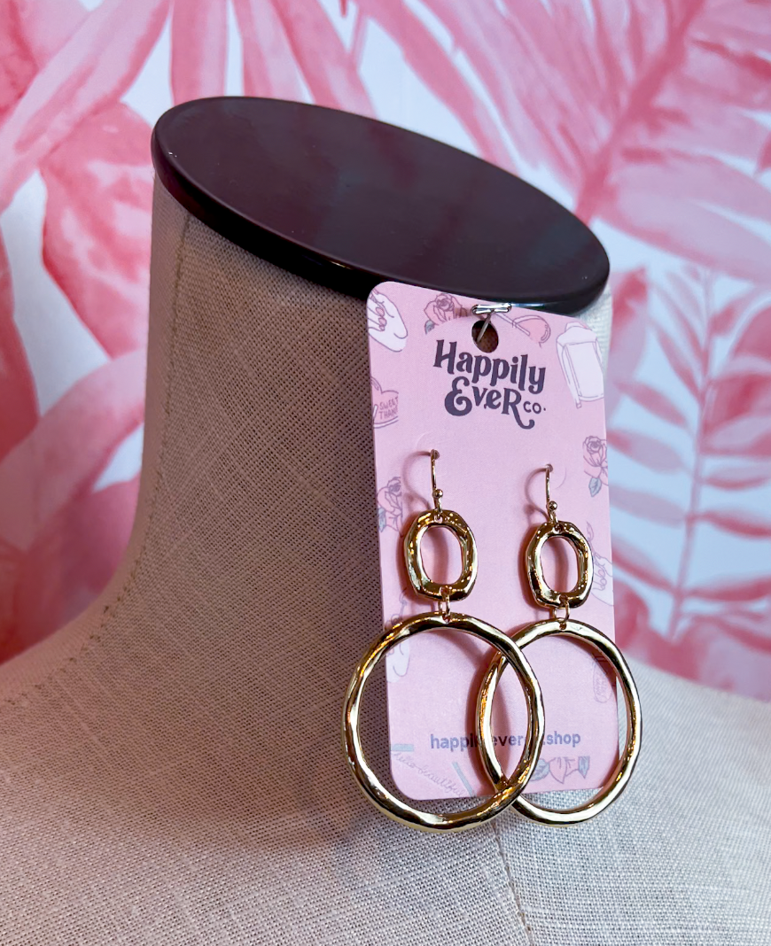 Double Circle Drop Earrings in Gold  *Final Sale*