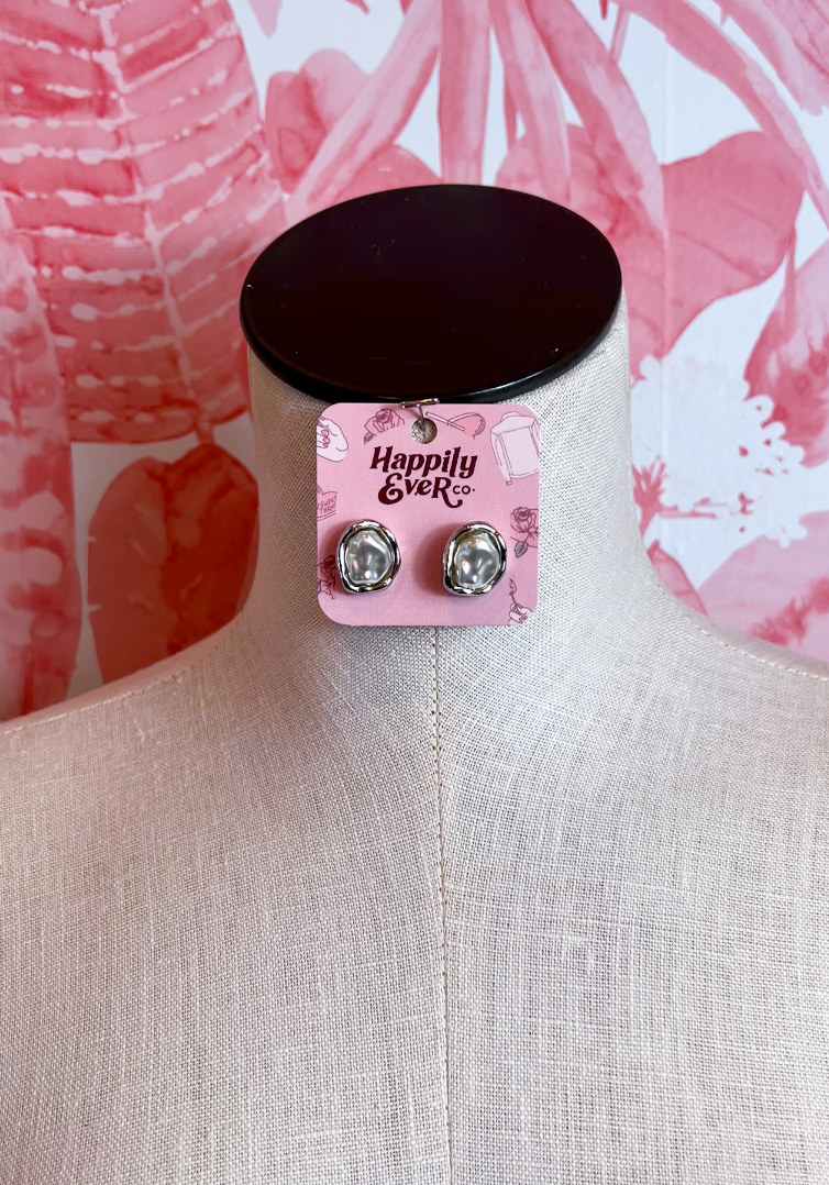 Baroque Pearl Stud Earrings in Silver *Final Sale*