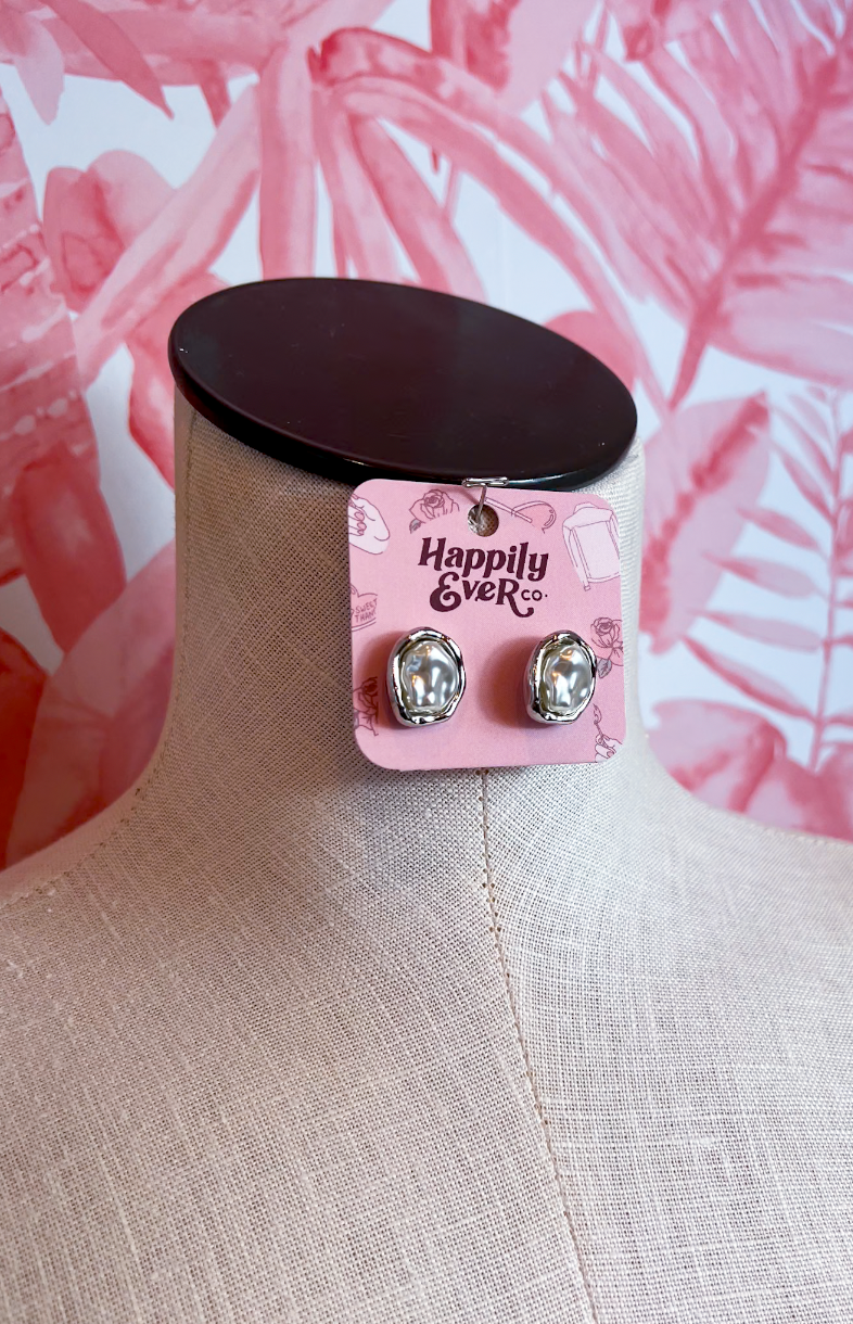 Baroque Pearl Stud Earrings in Silver *Final Sale*