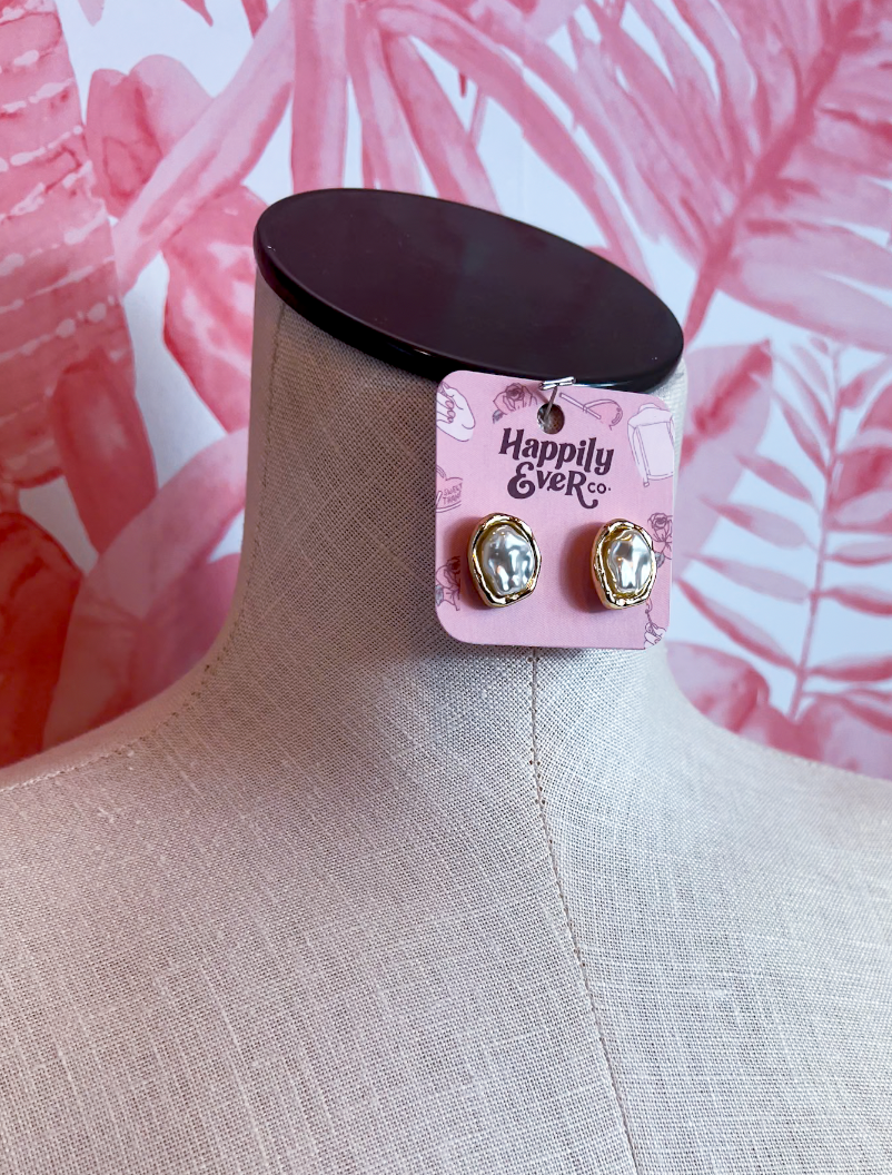 Baroque Pearl Stud Earrings in Gold *Final Sale*