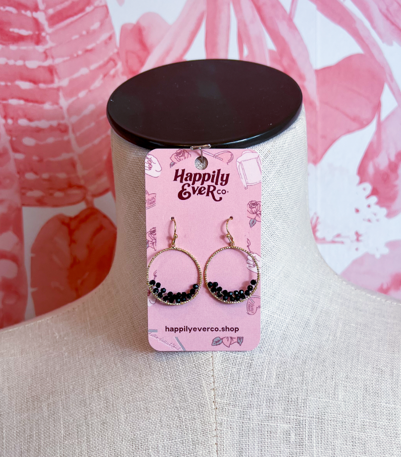 Faceted Bead Wire Hoop Earrings in Black  *Final Sale*