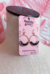 Faceted Bead Wire Hoop Earrings in Black  *Final Sale*