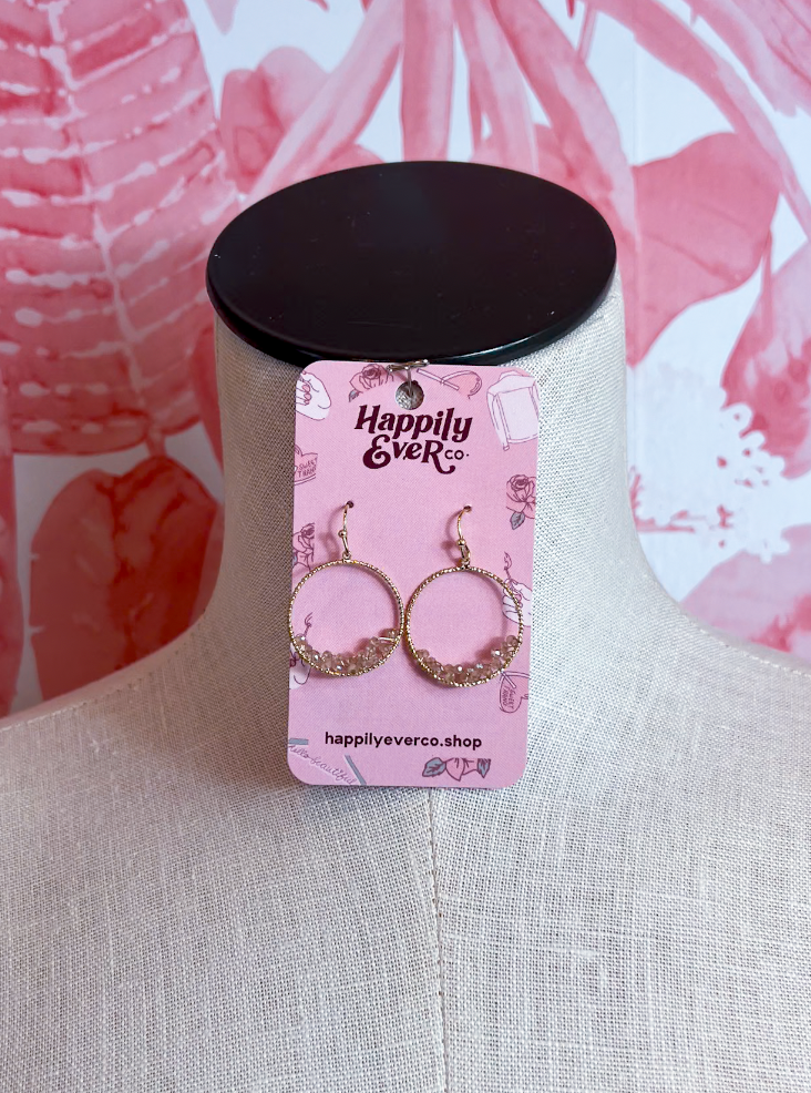 Faceted Bead Wire Hoop Earrings in Pink *Final Sale*