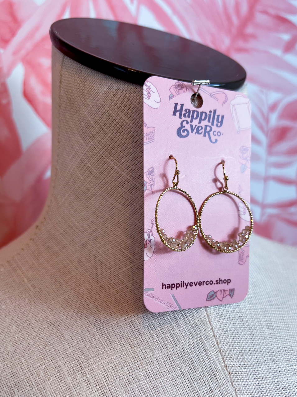 Faceted Bead Wire Hoop Earrings in Pink *Final Sale*
