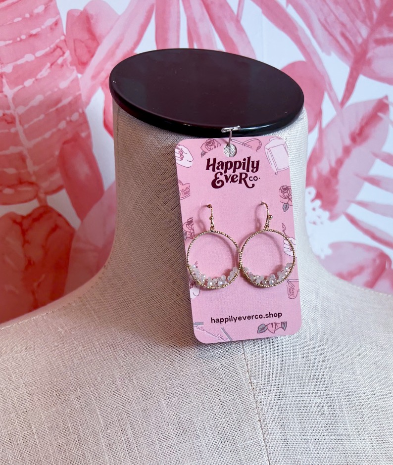 Faceted Bead Wire Hoop Earrings in White *Final Sale*