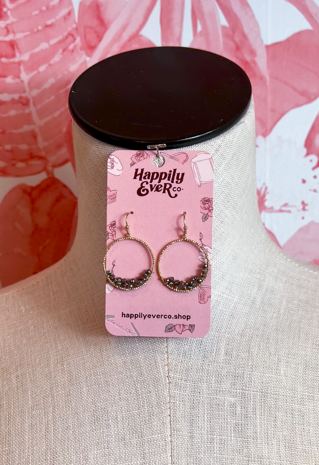 Faceted Bead Wire Hoop Earrings in Gray *Final Sale*
