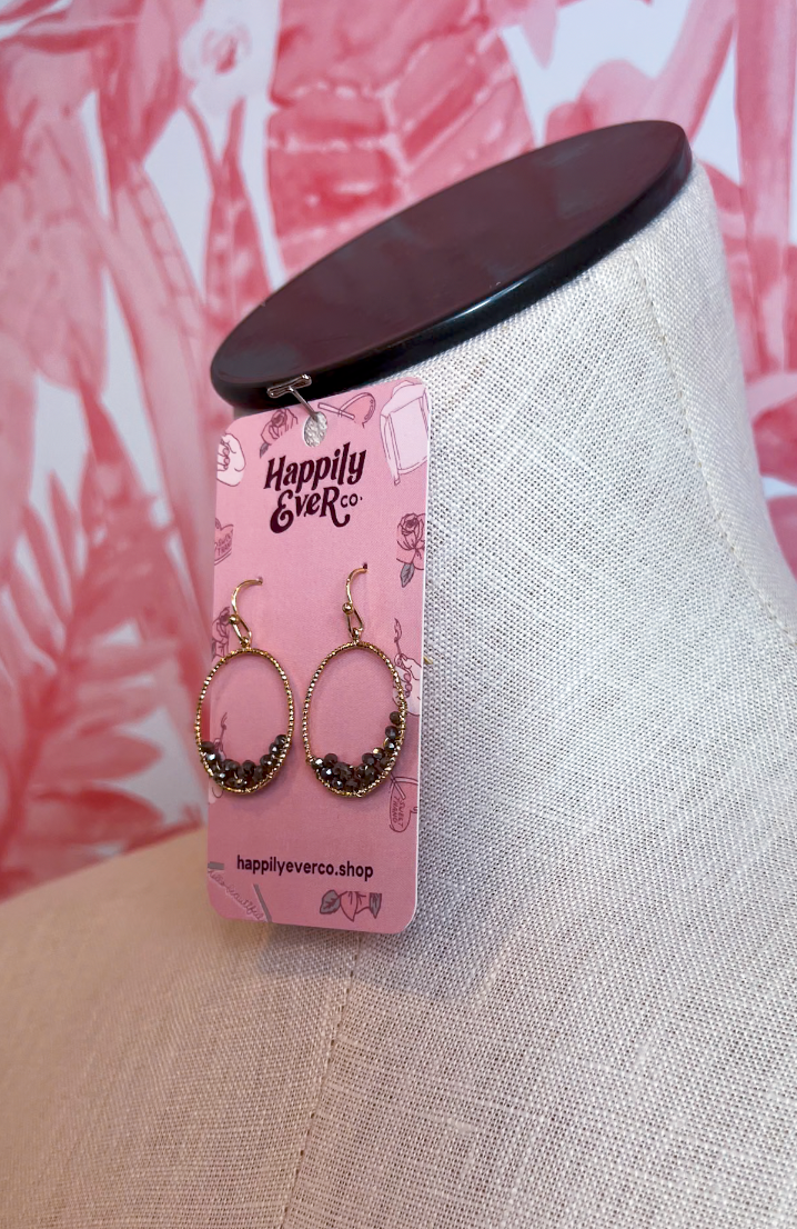 Faceted Bead Wire Hoop Earrings in Gray *Final Sale*