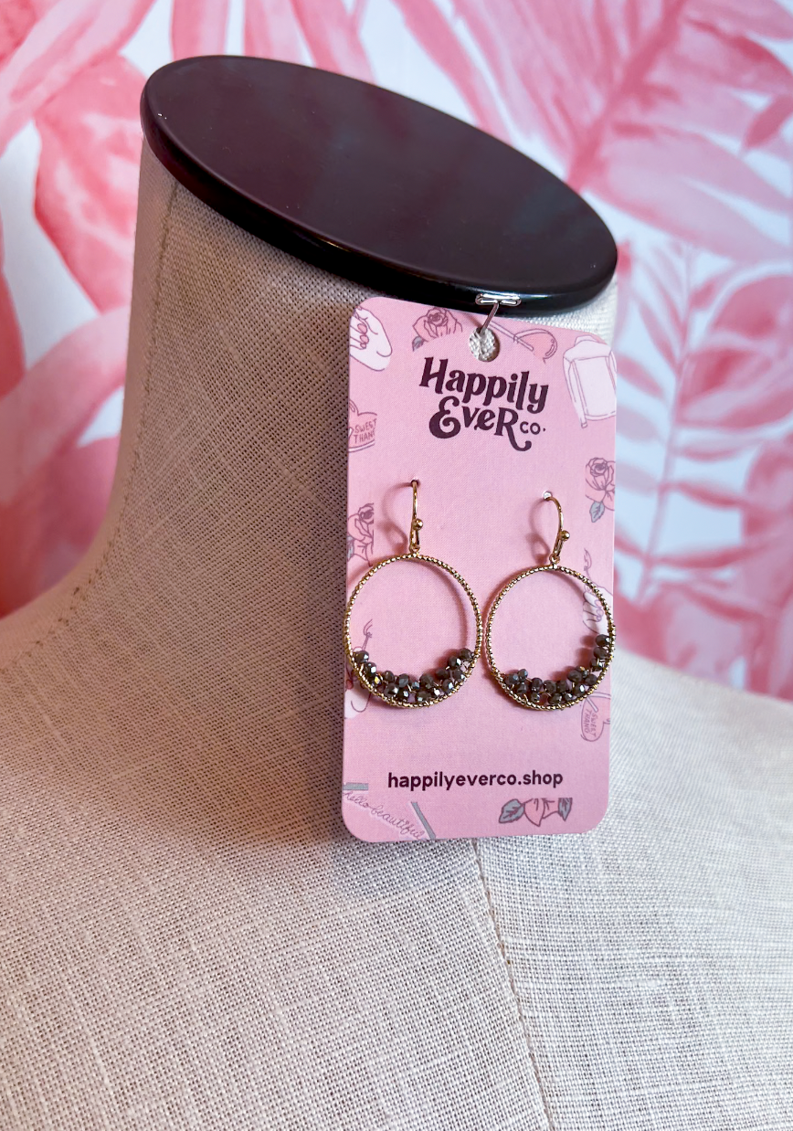 Faceted Bead Wire Hoop Earrings in Gray *Final Sale*