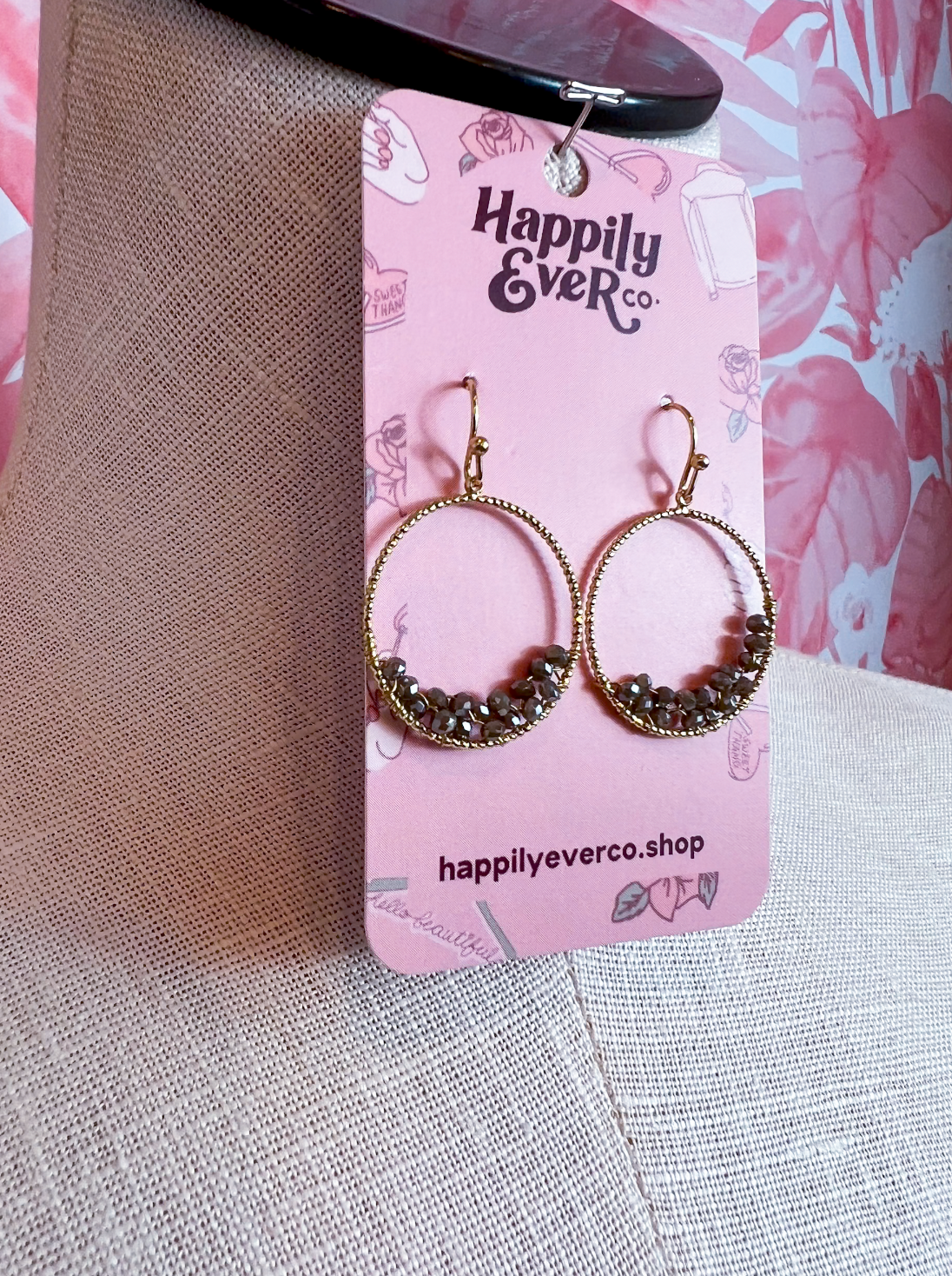 Faceted Bead Wire Hoop Earrings in Gray *Final Sale*