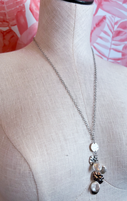 Metal Disc Pearl Cluster Necklace in Silver  *Final Sale*