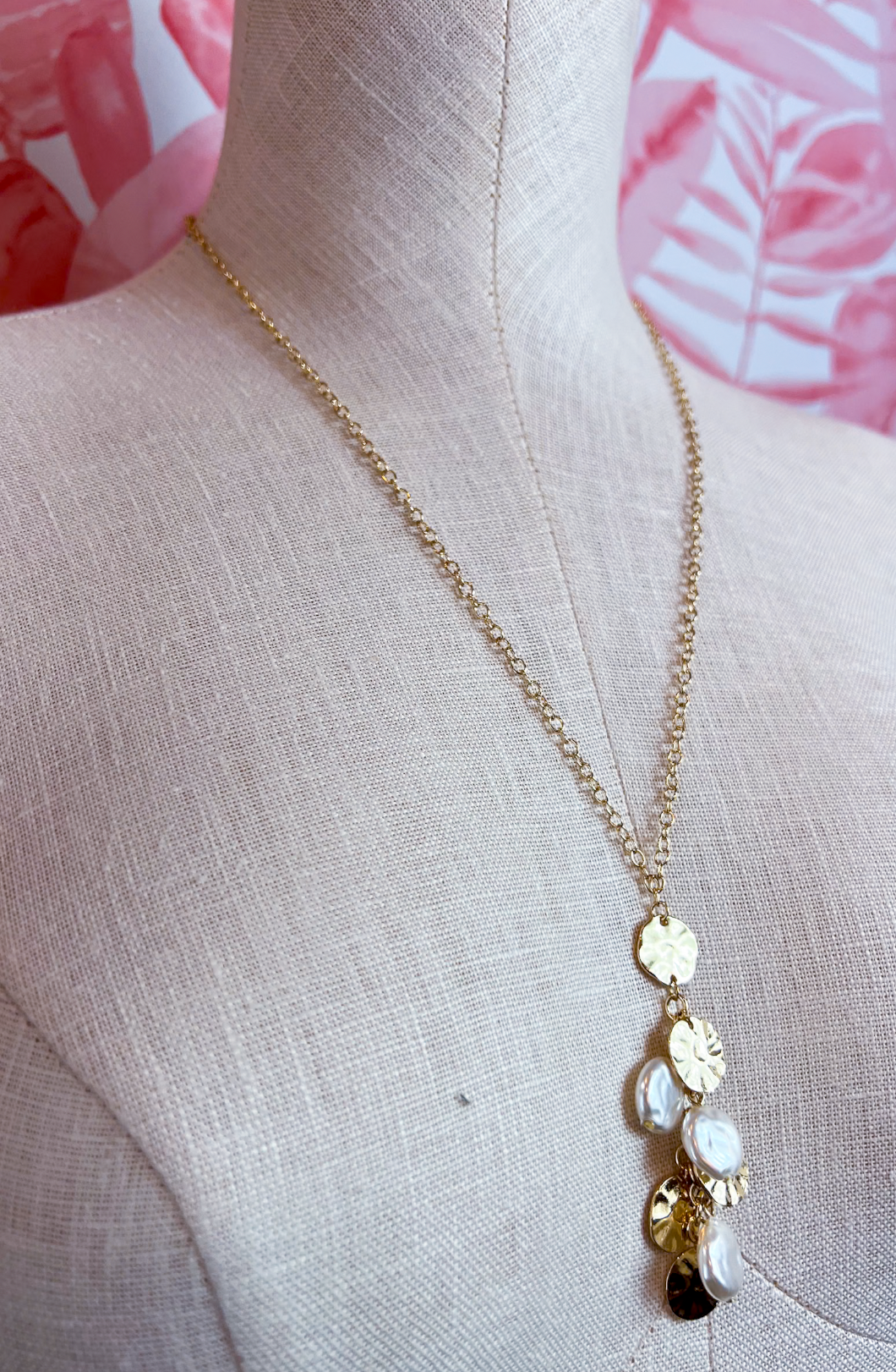 Metal Disc Pearl Cluster Necklace in Gold  *Final Sale*