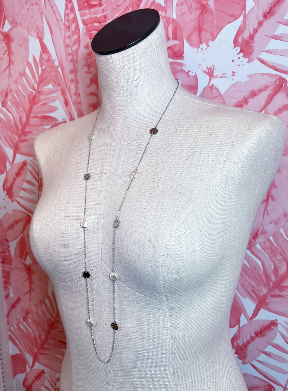 Pearl Station Necklace in Silver *Final Sale*