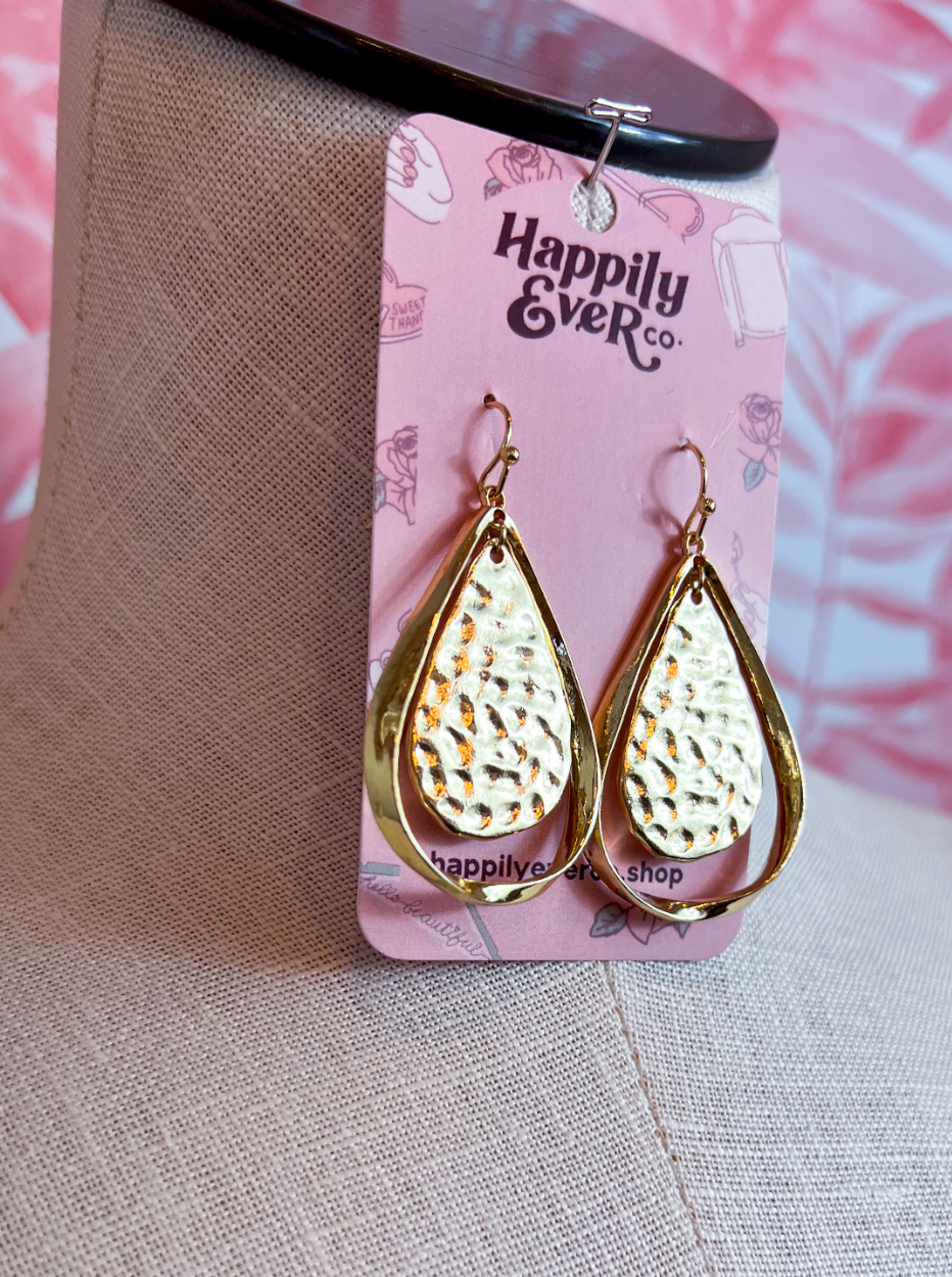 Hammered Double Teardrop Earrings in Gold *Final Sale*