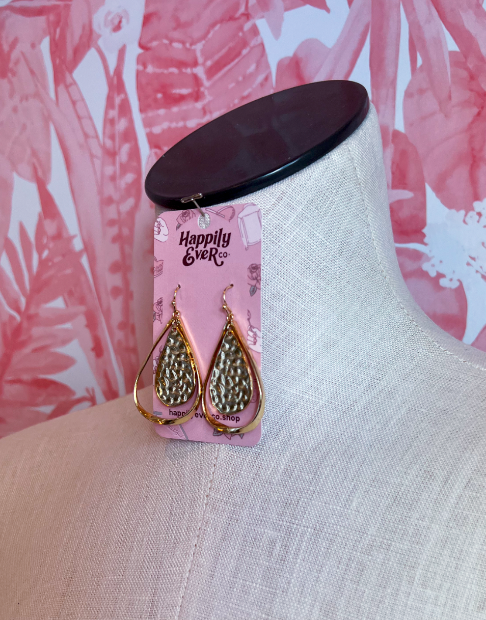 Hammered Double Teardrop Earrings in Gold *Final Sale*