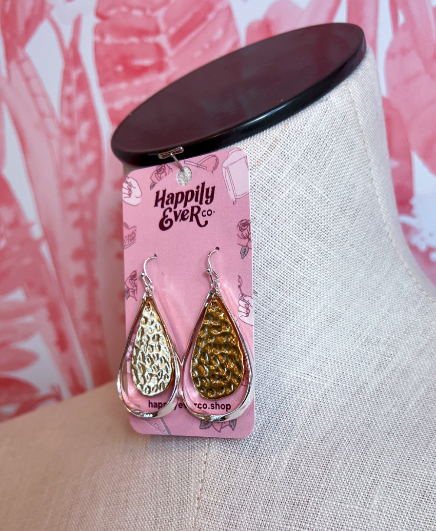 Hammered Double Teardrop Earrings in Mixed Metals *Final Sale*