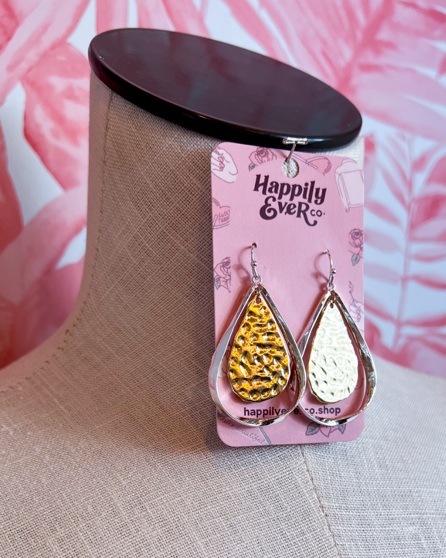 Hammered Double Teardrop Earrings in Mixed Metals *Final Sale*