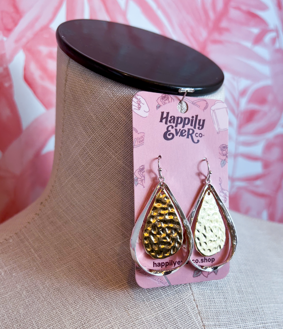 Hammered Double Teardrop Earrings in Mixed Metals *Final Sale*