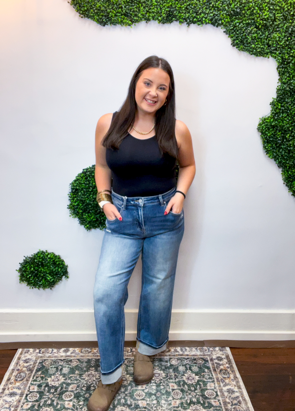 Risen | Slouchy Cropped Boyfriend Jeans with Cuff Detail in Medium Wash