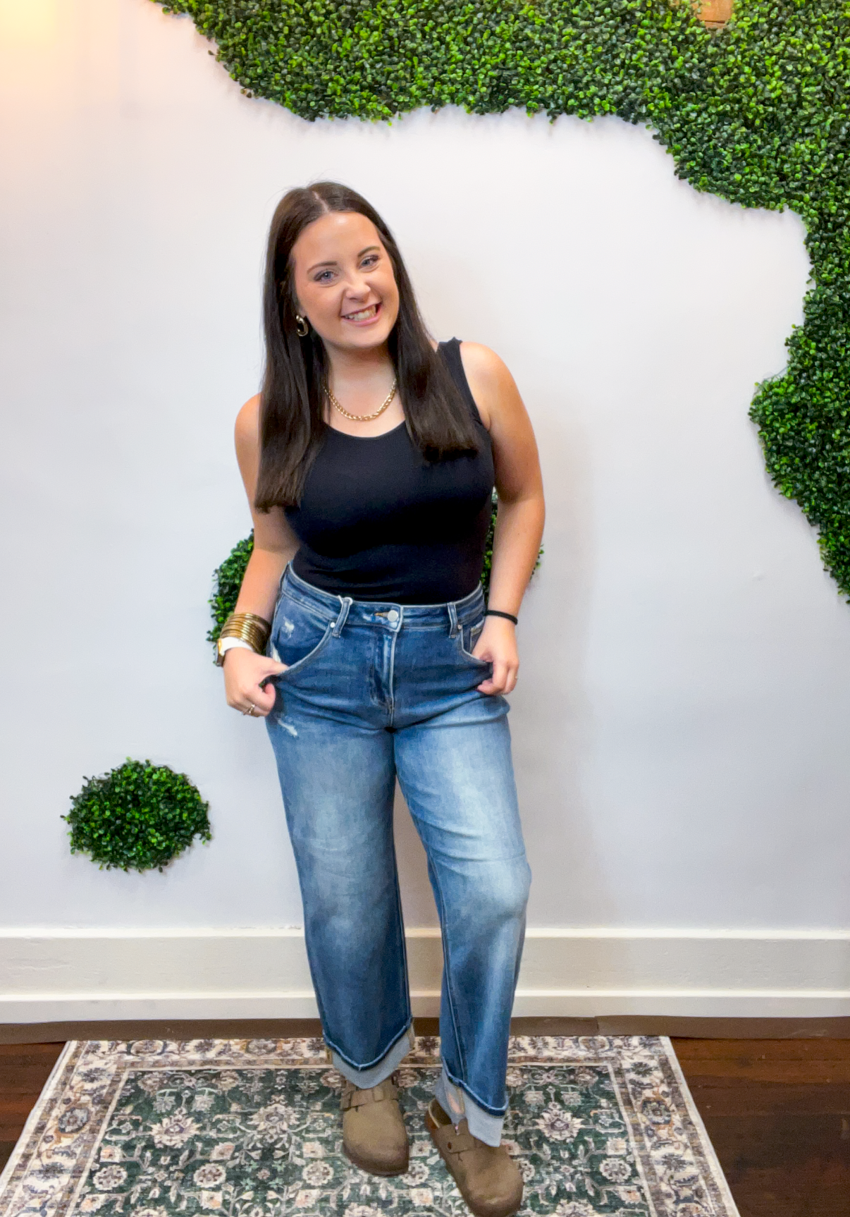 Risen | Slouchy Cropped Boyfriend Jeans with Cuff Detail in Medium Wash