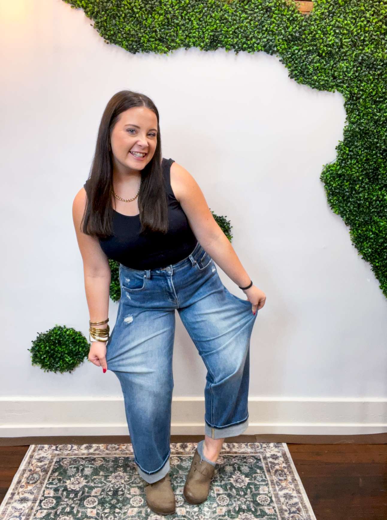 Risen | Slouchy Cropped Boyfriend Jeans with Cuff Detail in Medium Wash