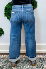 Risen | Slouchy Cropped Boyfriend Jeans with Cuff Detail in Medium Wash