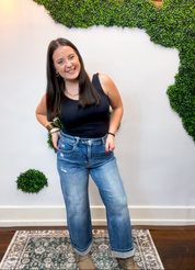 Risen | Slouchy Cropped Boyfriend Jeans with Cuff Detail in Medium Wash