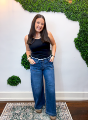 Risen | Low Rise Wide Leg Jeans in Dark Wash