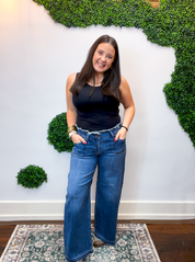 Risen | Low Rise Wide Leg Jeans in Dark Wash