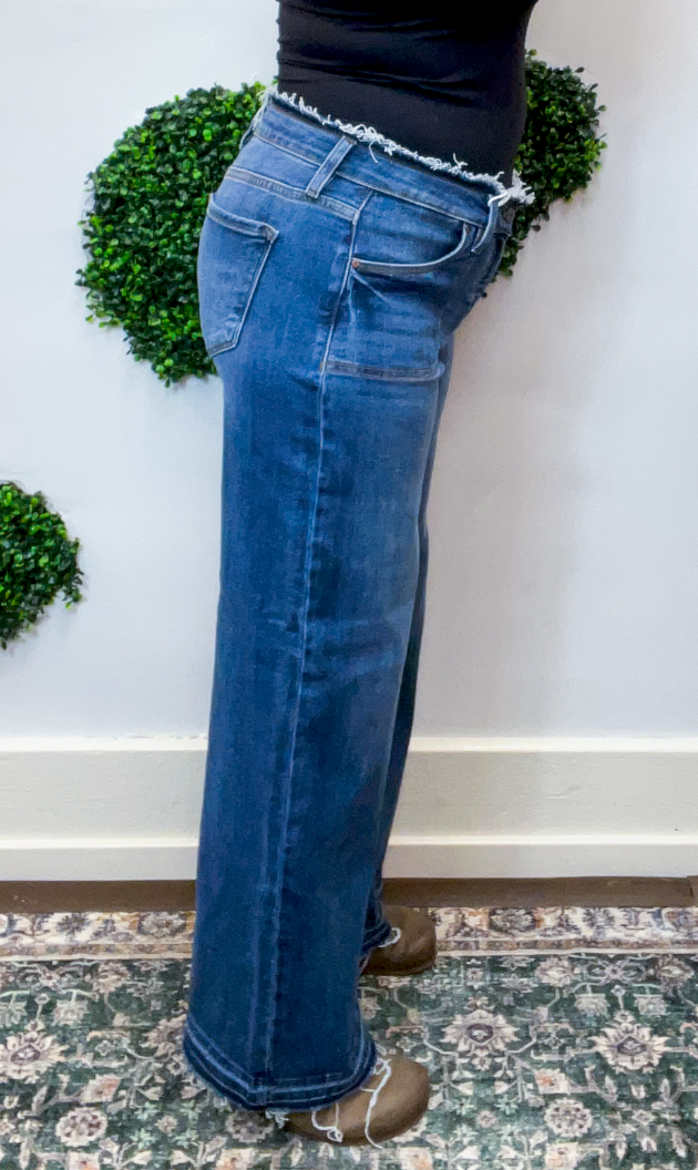 Risen | Low Rise Wide Leg Jeans in Dark Wash