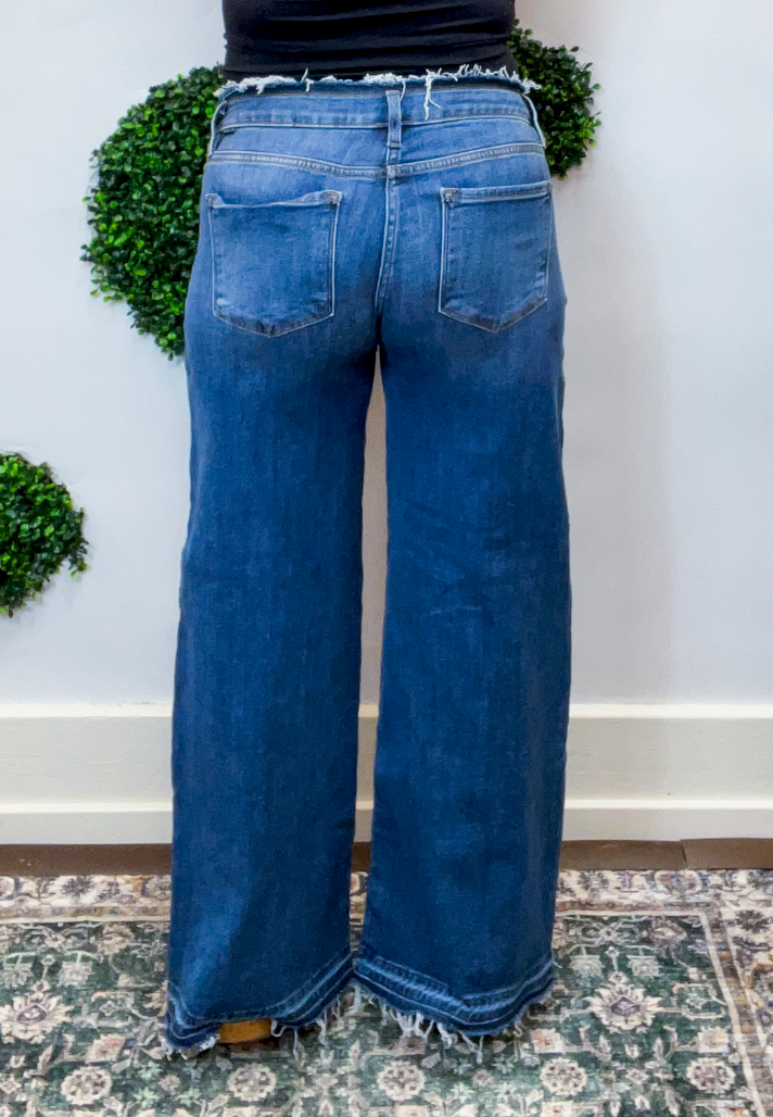 Risen | Low Rise Wide Leg Jeans in Dark Wash