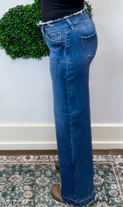 Risen | Low Rise Wide Leg Jeans in Dark Wash